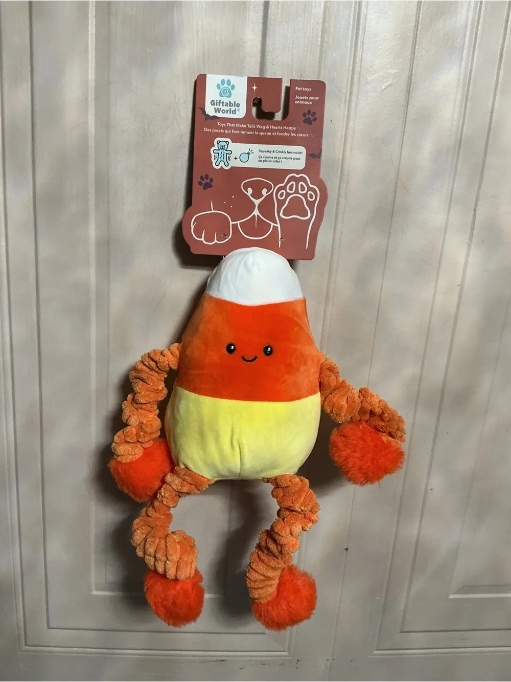 Giftable World Extended Halloween Candy Corn 14”Arms And Legs Dog Toy Squeaker